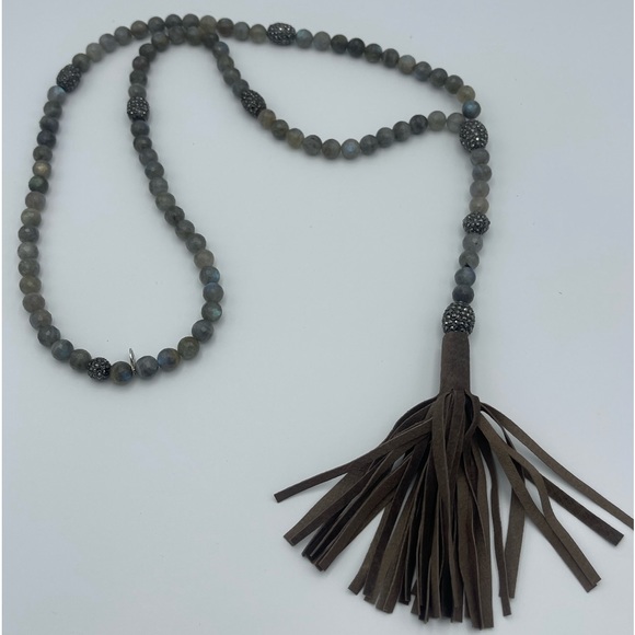 HIPCHIK Labradorite Long Suede Tassel Necklace - Picture 8 of 12